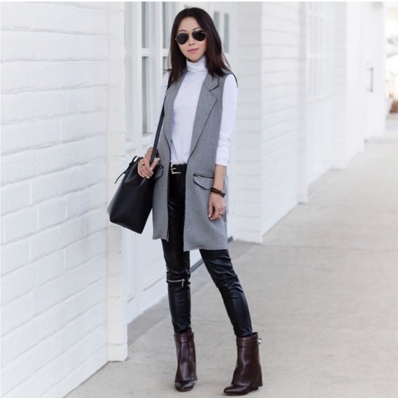TOPSHOP BLOGGERS FAV GRAY RAW EDGE SLEEVELESS LONGLINE OPEN FRONT VEST SZ: 12 - Picture 1 of 16